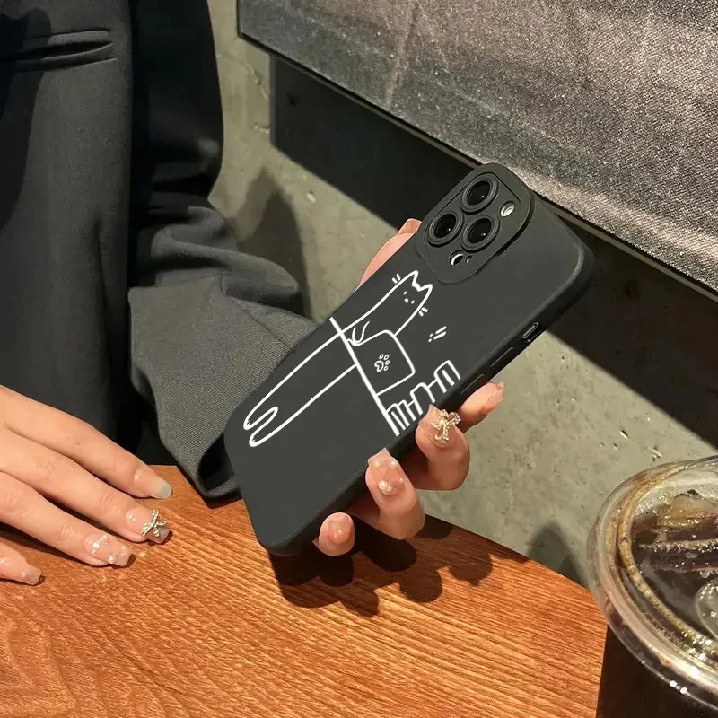 Funny Cat Couple iPhone Case – Cartoon Animal Shockproof Silicone Cover