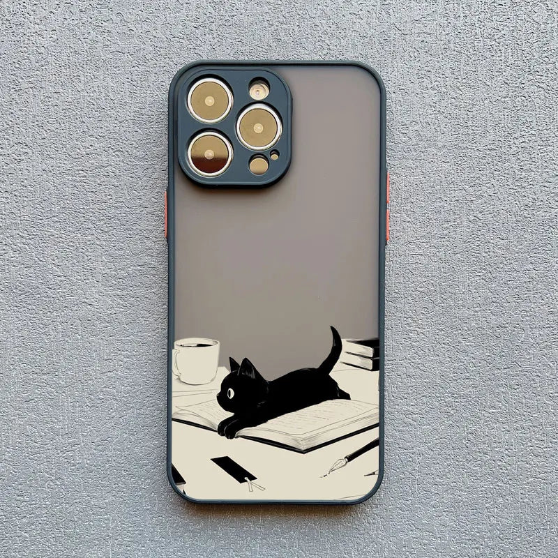 Funny Cat Daily Life iPhone Case – Cartoon Animal Matte Phone Cover