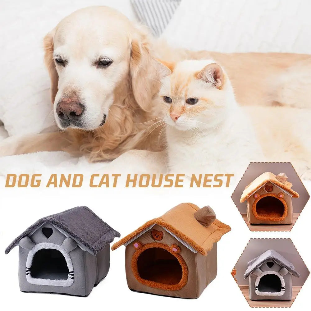 Foldable Plush Pet Cave Bed for Cats & Small Dogs