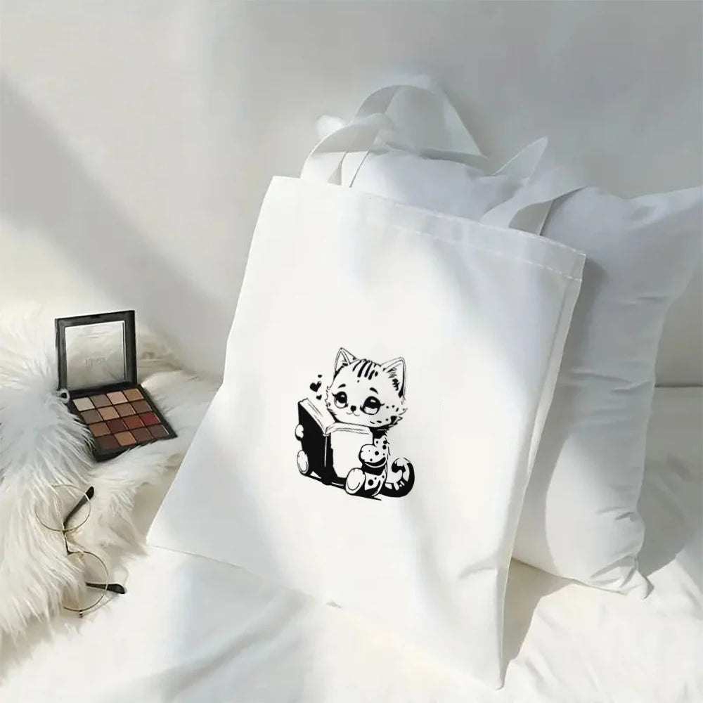 Kawaii Cartoon Animal Tote Bag – Large Capacity Linen Shoulder Bag