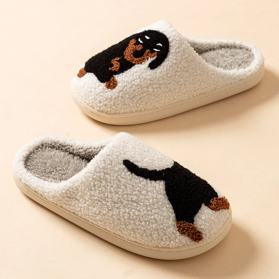 Cute Dachshund Dog Women Slippers – Warm Winter Indoor Cotton Slippers