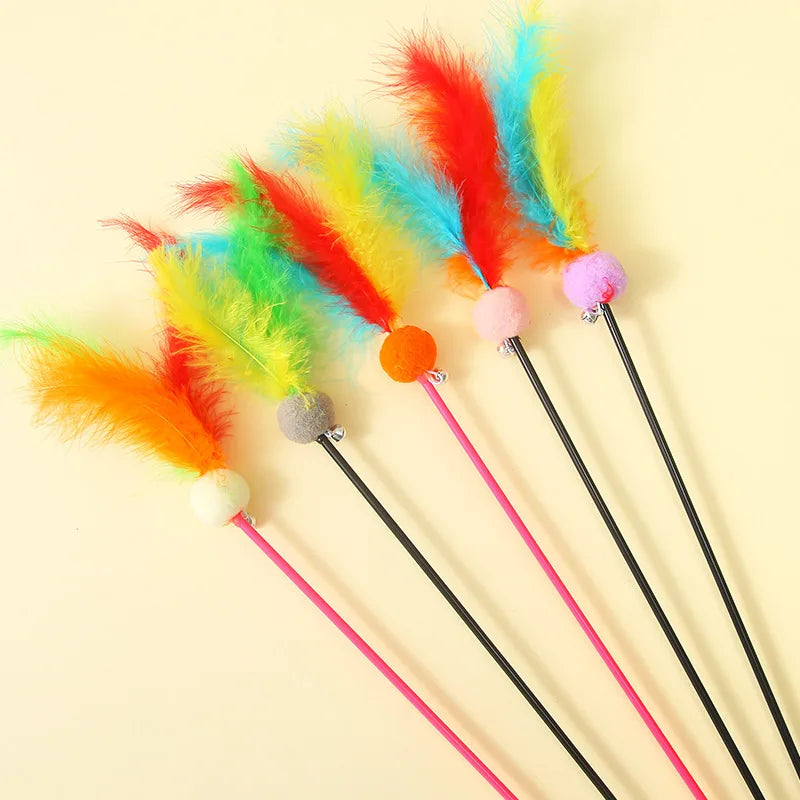 Interactive Cat Teaser Stick with Bell, Feather & Plush Ball