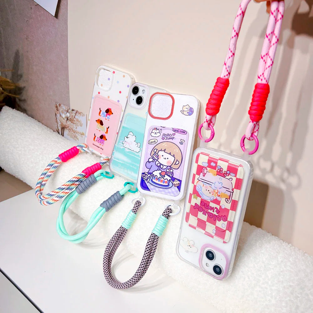 Cute Animal Wallet iPhone Case – Card Holder Silicone Phone Cover with Lanyard