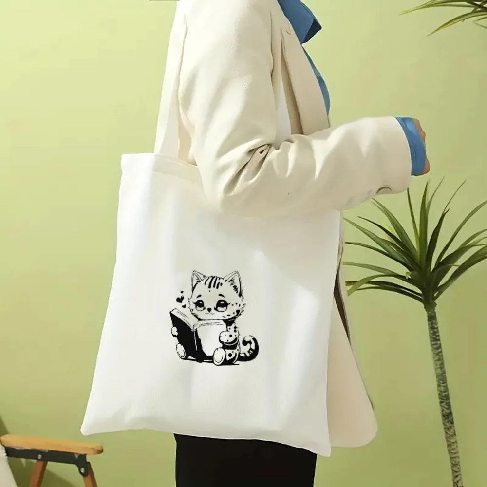 Kawaii Cartoon Animal Tote Bag – Large Capacity Linen Shoulder Bag