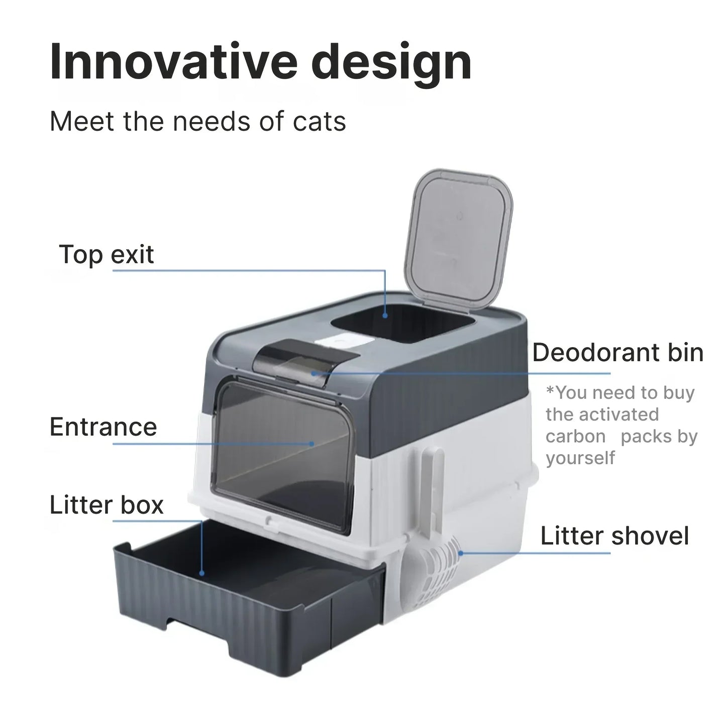 Large Enclosed Cat Litter Box with Pull-Out Drawer
