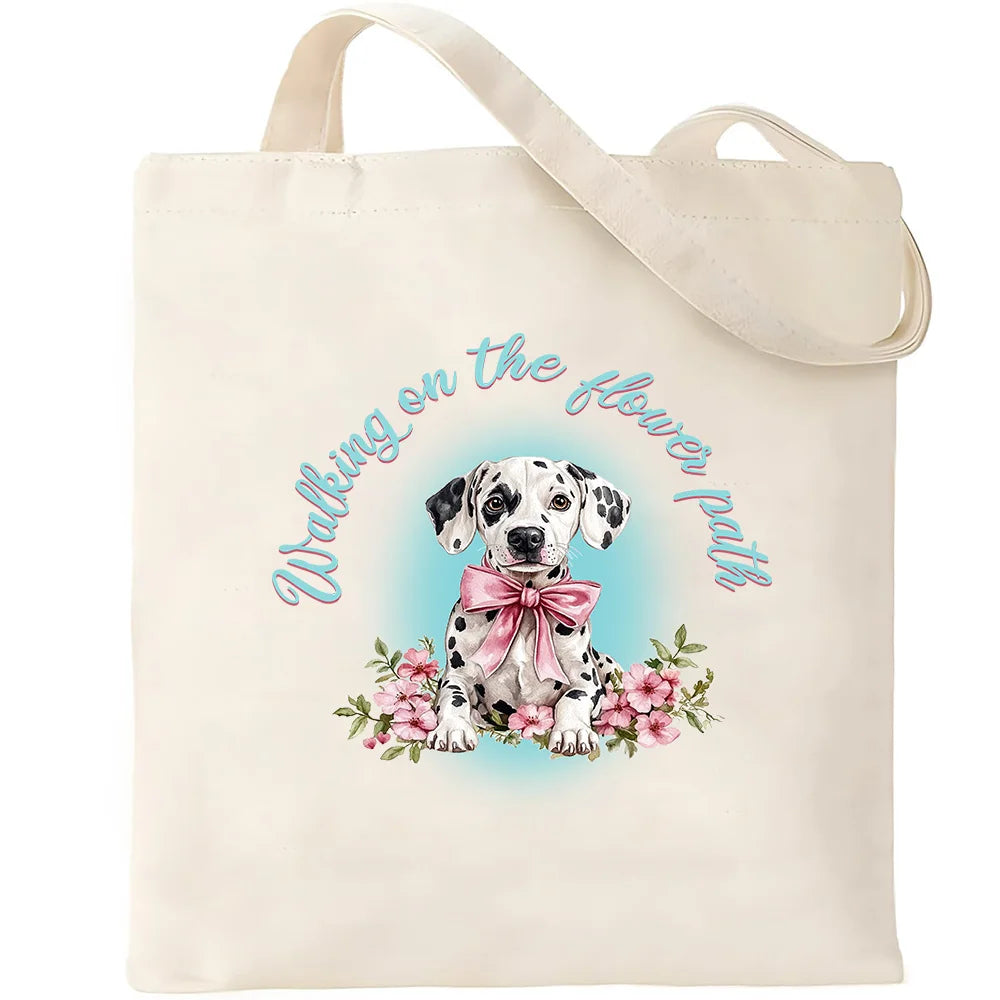 Cute Pet Dog Printed Canvas Tote Bag – Eco-Friendly Large Capacity Handbag for Shopping, Books, Laptop & Essentials