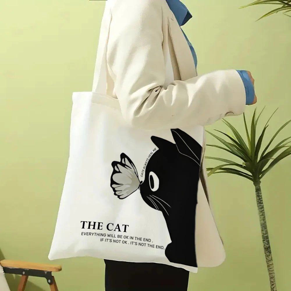 Kawaii Cartoon Animal Tote Bag – Large Capacity Linen Shoulder Bag