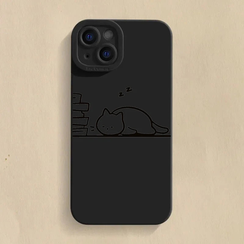Funny Cat Couple iPhone Case – Cartoon Animal Shockproof Silicone Cover