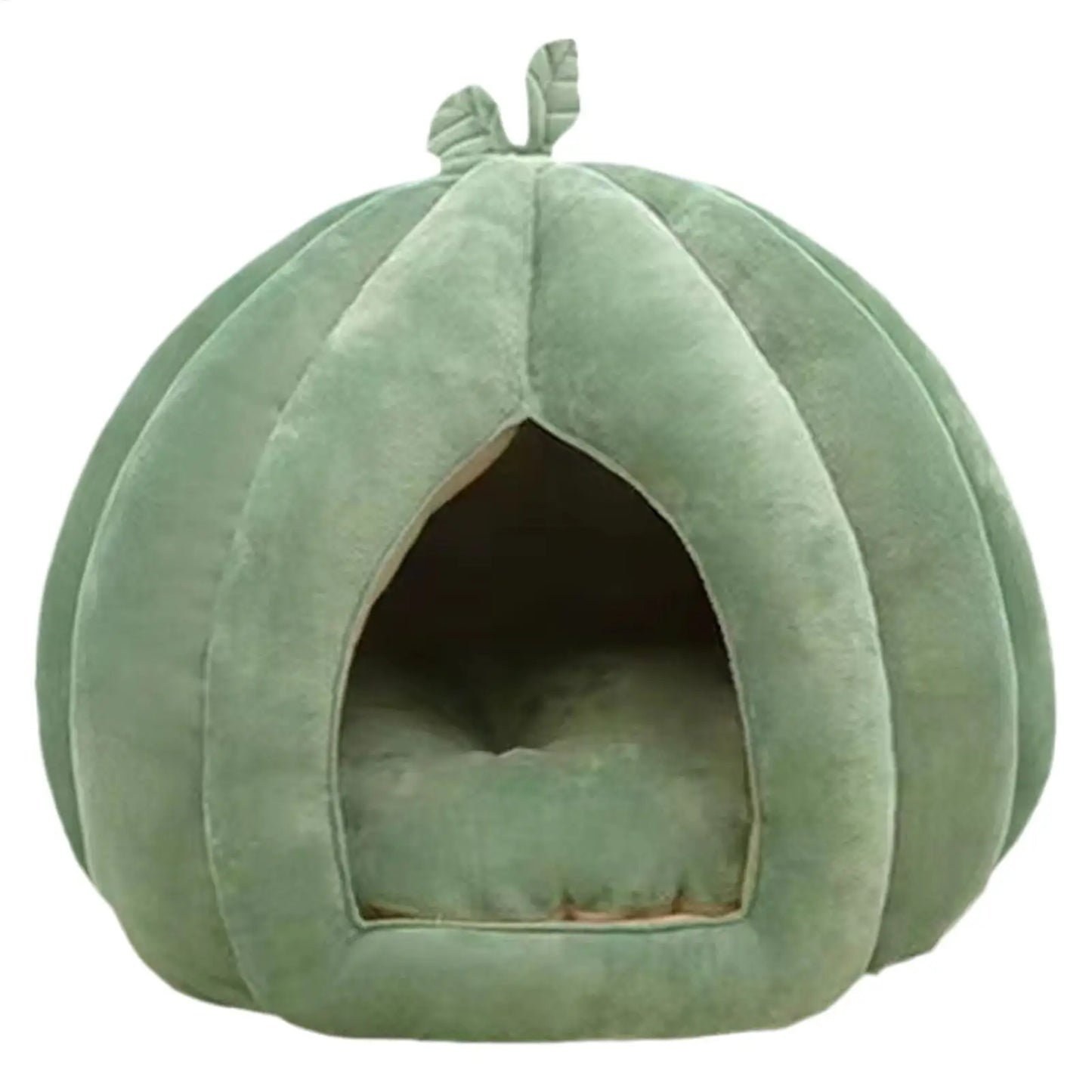 Pumpkin Cat Bed – Thickened Enclosed Plush Cat House for Winter