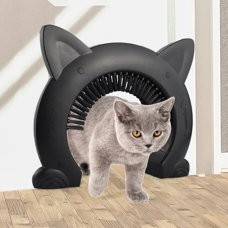 Flap-Free Pet Doorway with Grooming Brush for Cats & Small Dogs