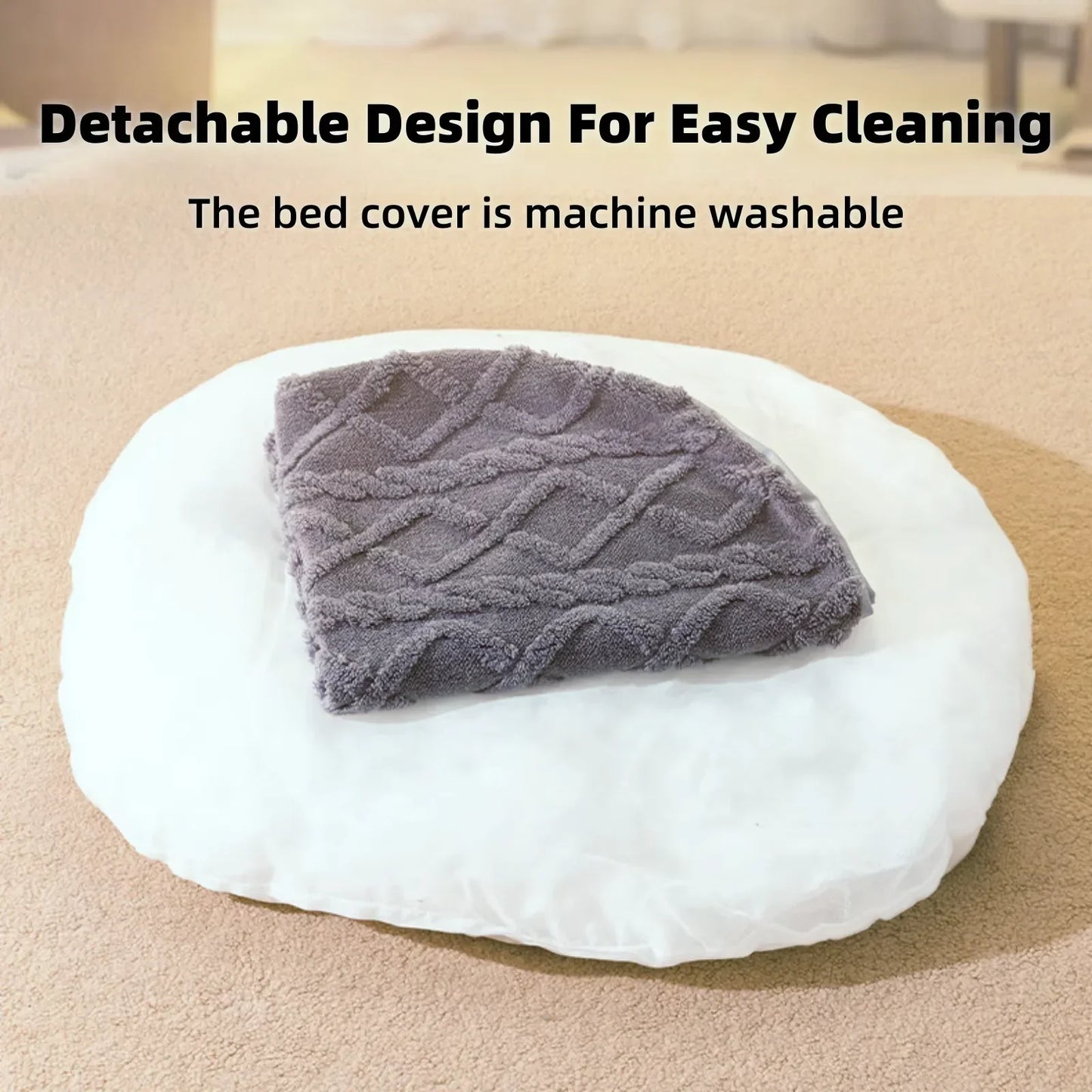 Dog & Cat Bed – Thick Plush Pet Nest, Removable Cover, PP Cotton