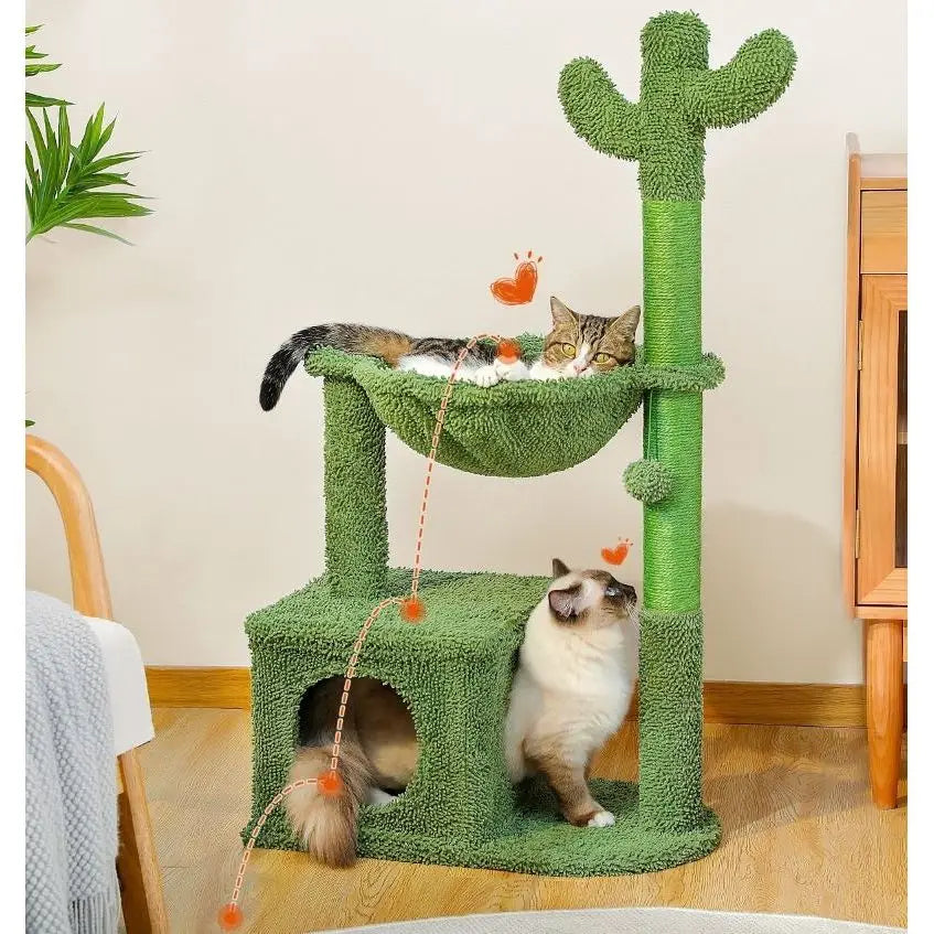 Large Indoor Cactus-Shaped Cat Tree Condo with Natural Sisal Rope