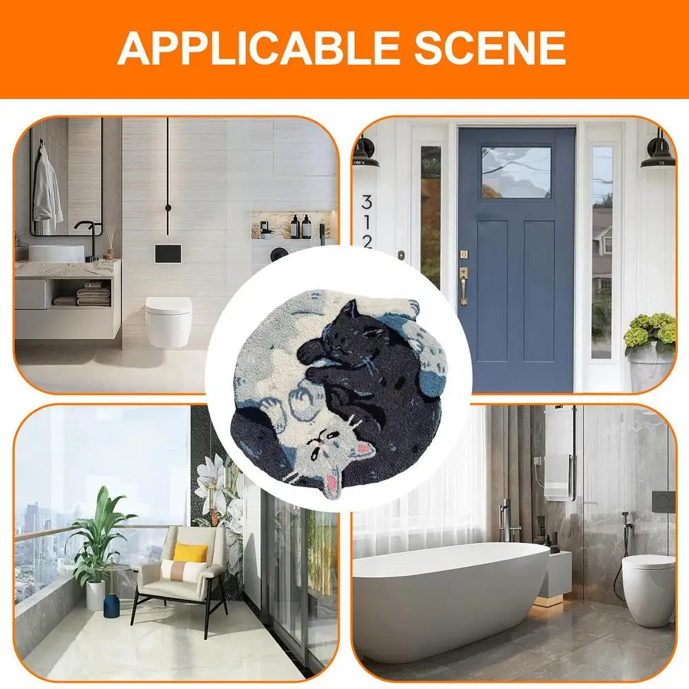 Funny Hugging Cat Bathroom Rug – Water Absorbent Non-Slip Bath Mat, Cute Animal Door Mat for Bathroom & Shower