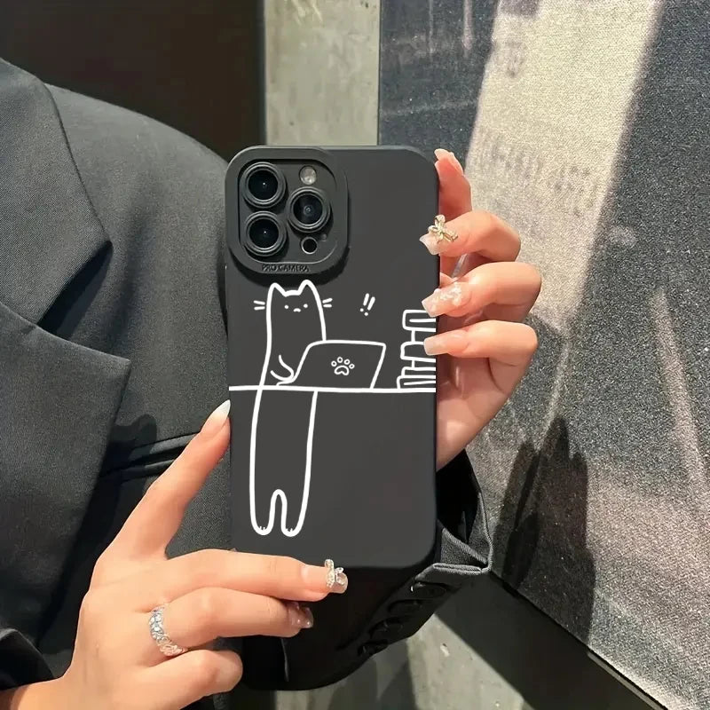 Funny Cat Couple iPhone Case – Cartoon Animal Shockproof Silicone Cover