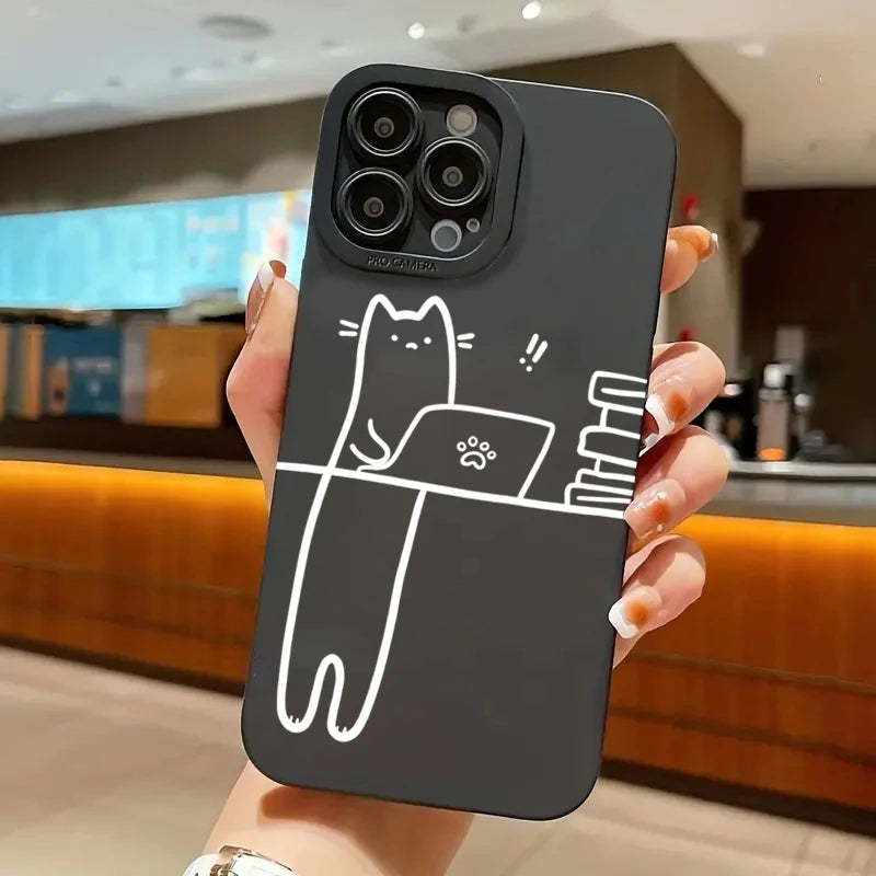 Funny Cat Couple iPhone Case – Cartoon Animal Shockproof Silicone Cover
