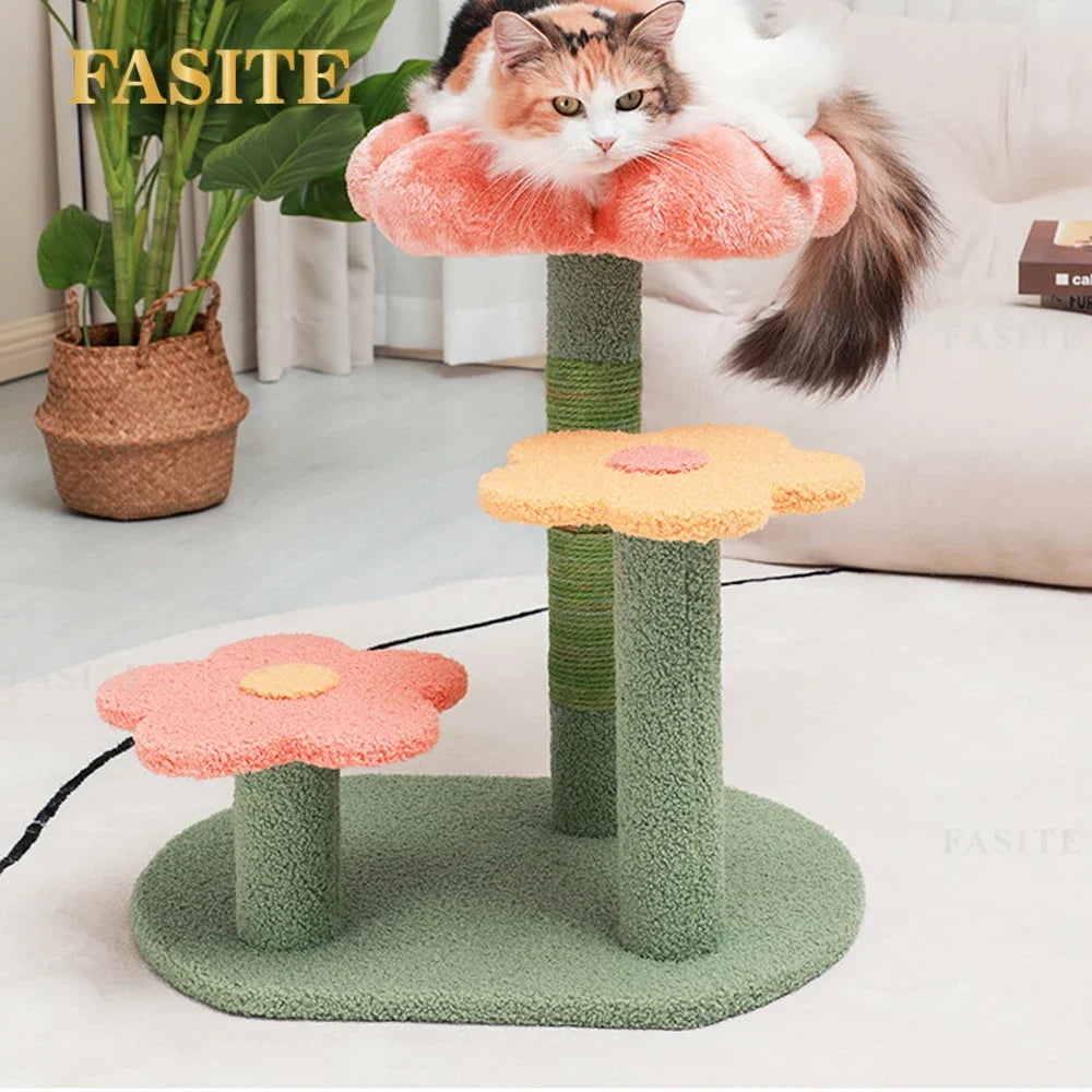 Interactive Floral Cat Tree with Sisal Scratching Post – Climber & Play Bed