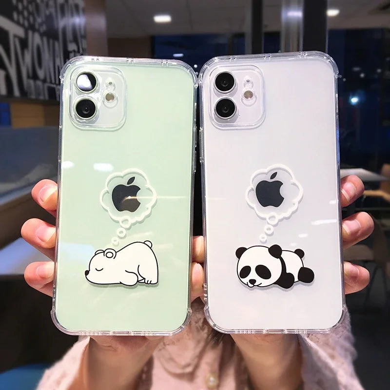 Cute Dinosaur Cartoon iPhone Case – Transparent Shockproof TPU Phone Cover