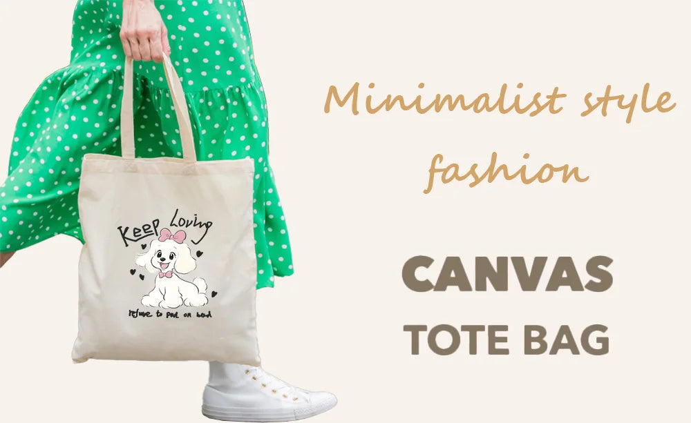 Cute Pet Dog Printed Canvas Tote Bag – Eco-Friendly Large Capacity Handbag for Shopping, Books, Laptop & Essentials