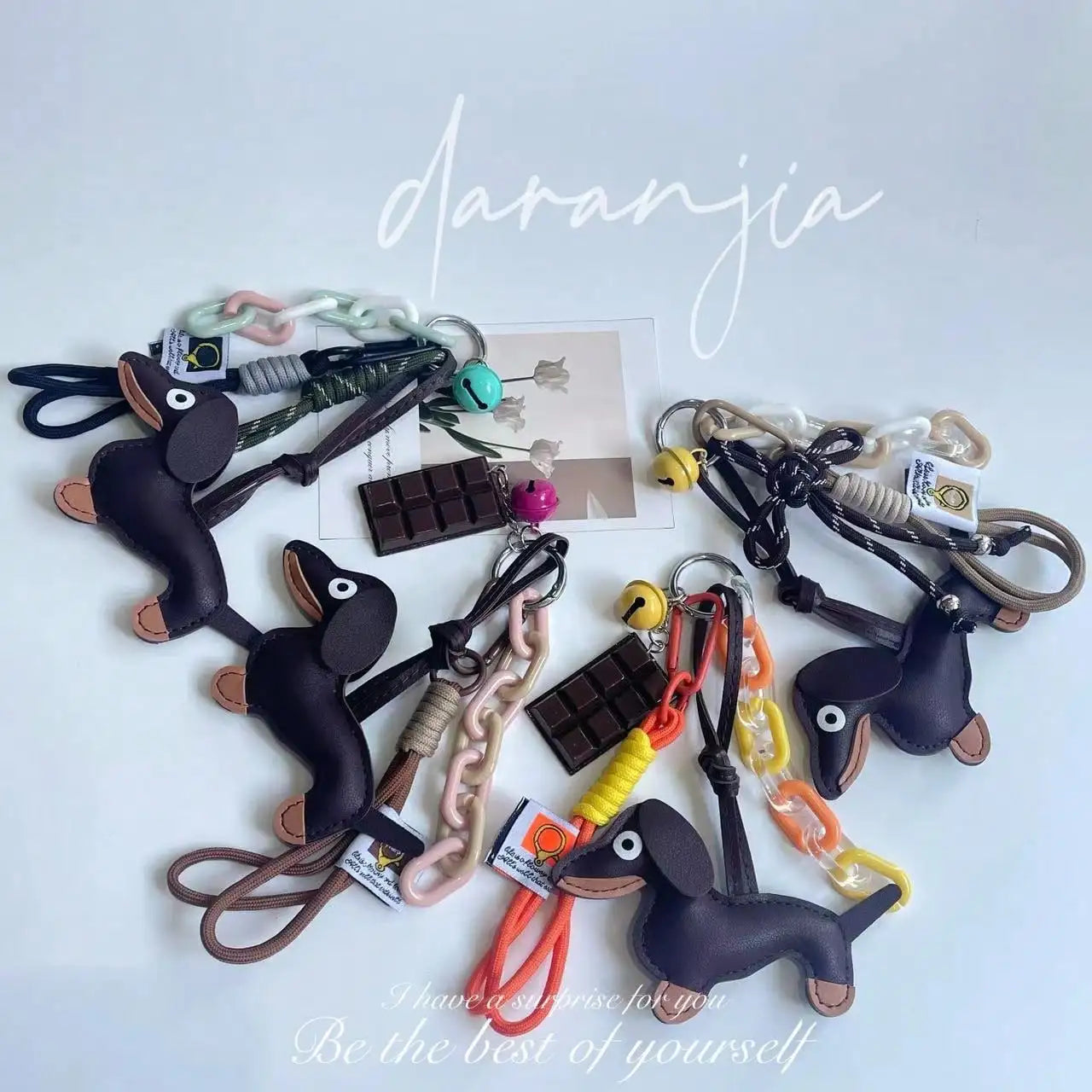 Cute Dachshund PU Leather Keychain with Bell