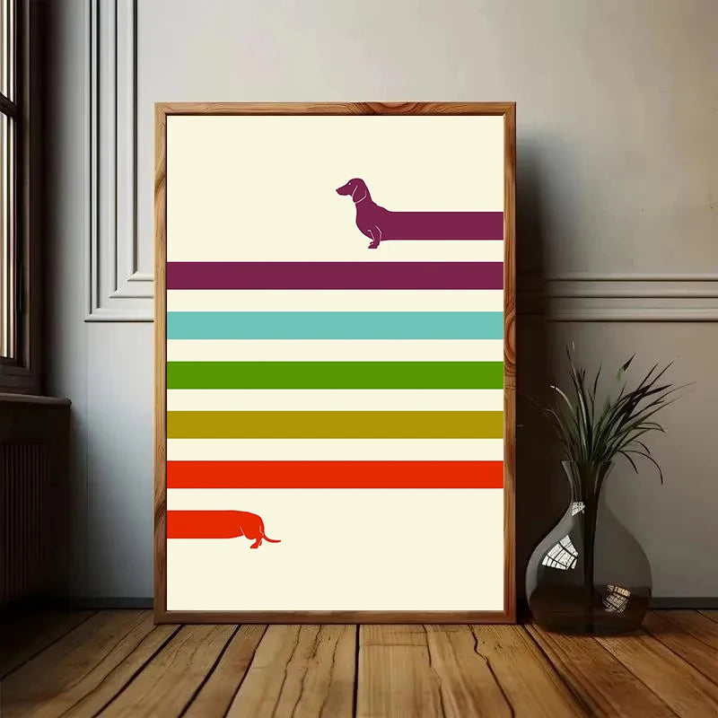 Cartoon Dachshund Dog Canvas Poster – Funny Animal Wall Art Print