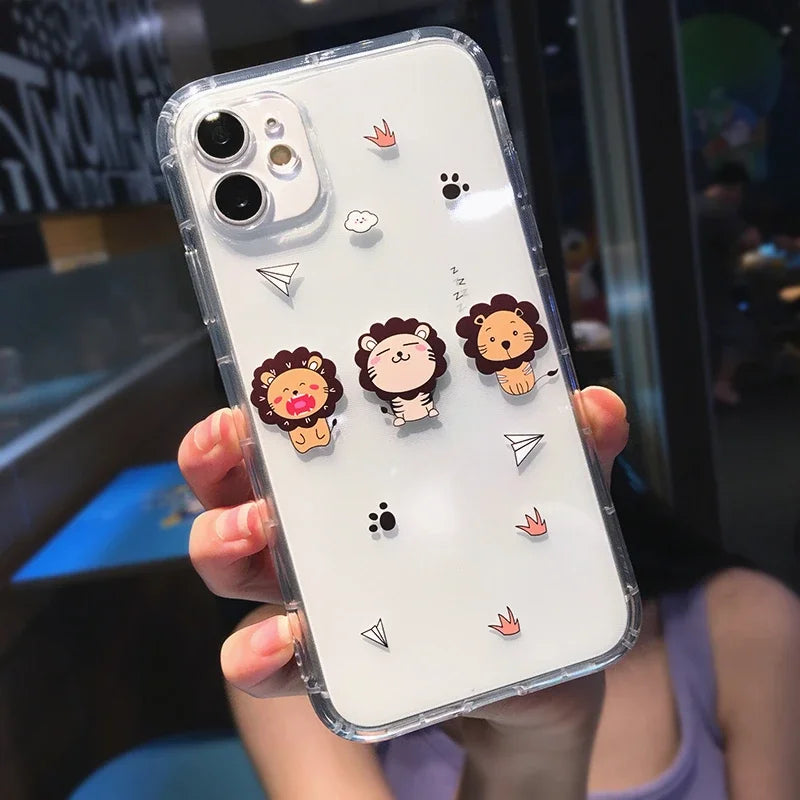 Cute Dinosaur Cartoon iPhone Case – Transparent Shockproof TPU Phone Cover