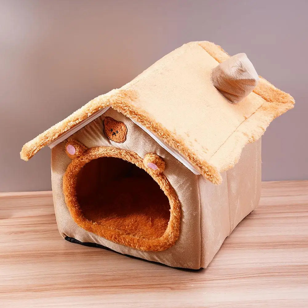 Foldable Plush Pet Cave Bed for Cats & Small Dogs