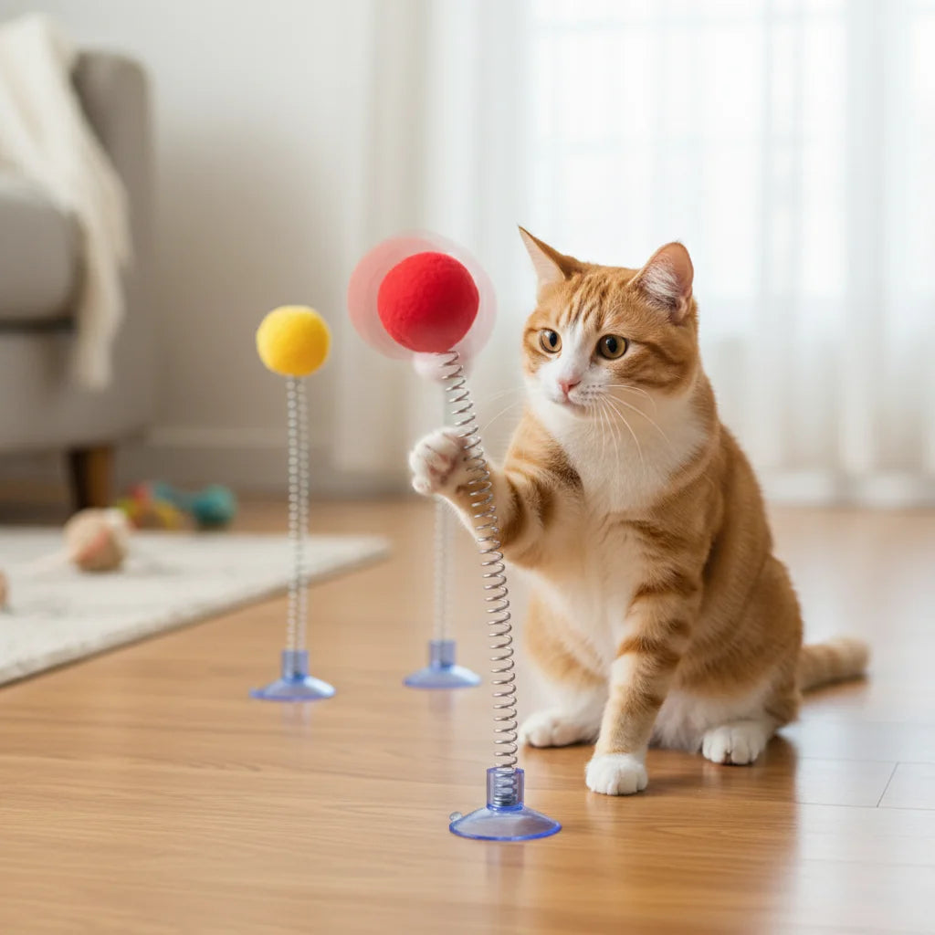 Cat Spring Yarn Ball Toy – High Elastic Interactive Play Balls