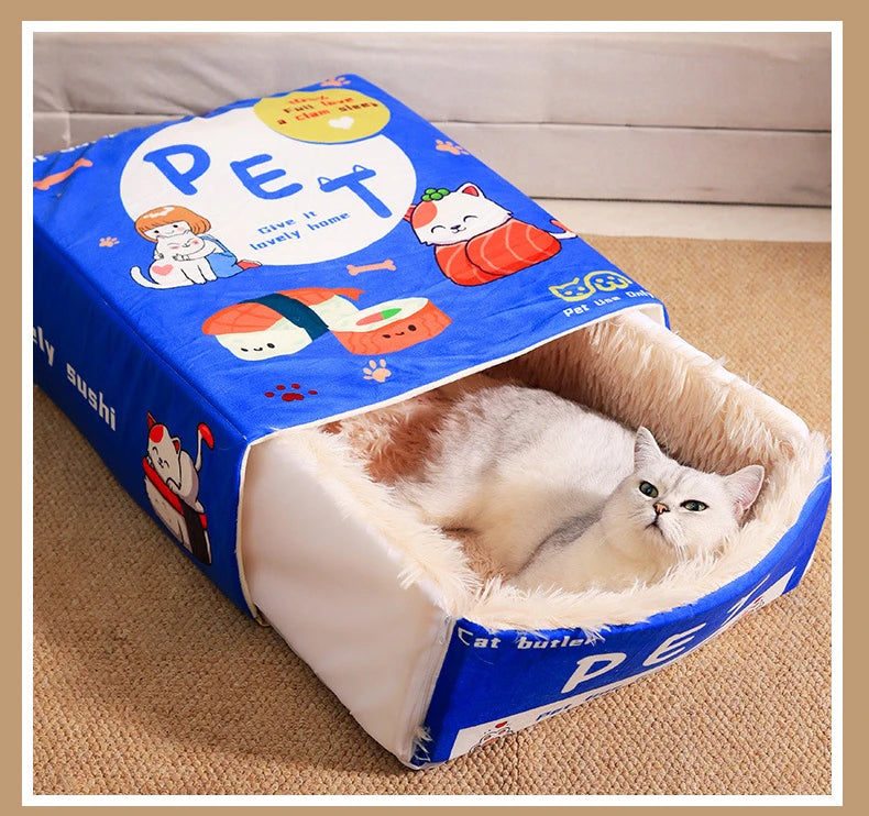 Cozy Plush Cat House Bed for Warm & Secure Sleep