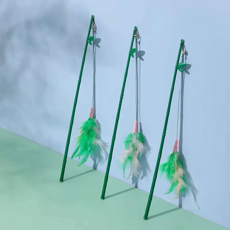 Interactive Cat Feather Wand Toy with Suction Cup & Replacement Feathers