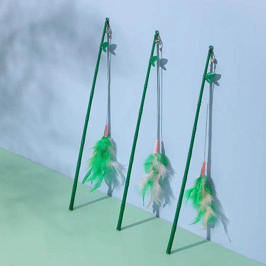 Interactive Cat Feather Wand Toy with Suction Cup & Replacement Feathers