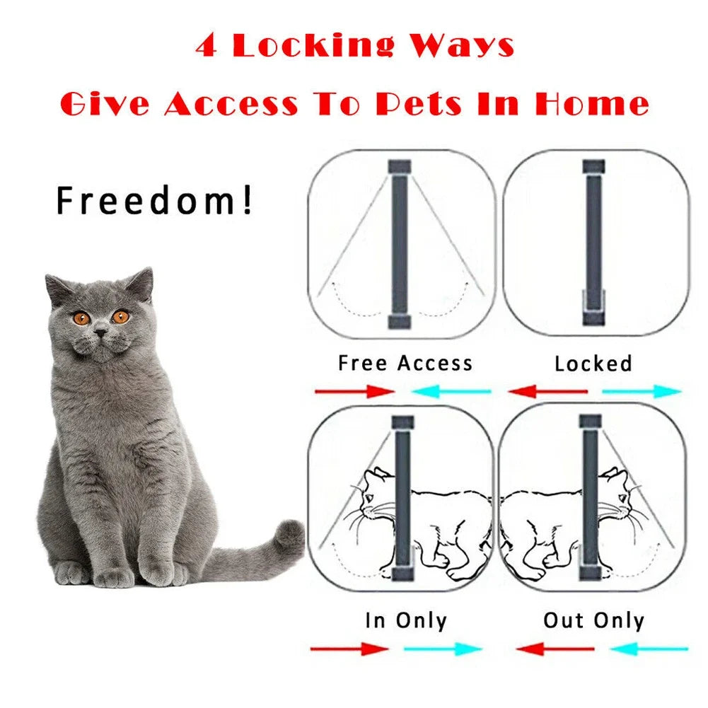 Dog & Cat Flap Door with 4-Way Security Lock – Transparent ABS Plastic Pet Gate