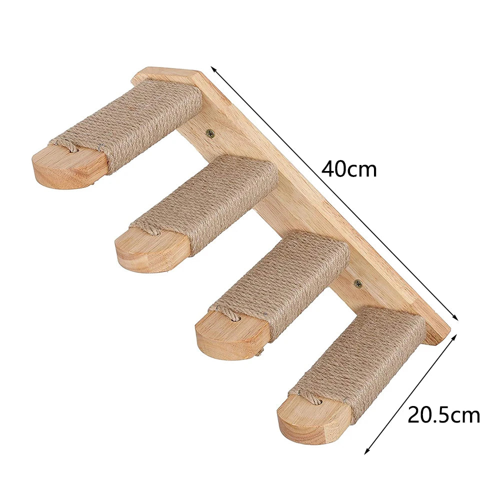 Wall-Mounted Wooden Cat Perch Bed with Scratching & Climbing Function