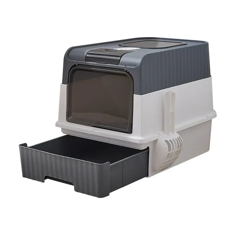 Large Enclosed Cat Litter Box with Pull-Out Drawer
