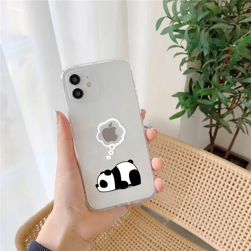 Funny Animal Couple iPhone Case – Cute Panda & Sloth Clear Phone Cover