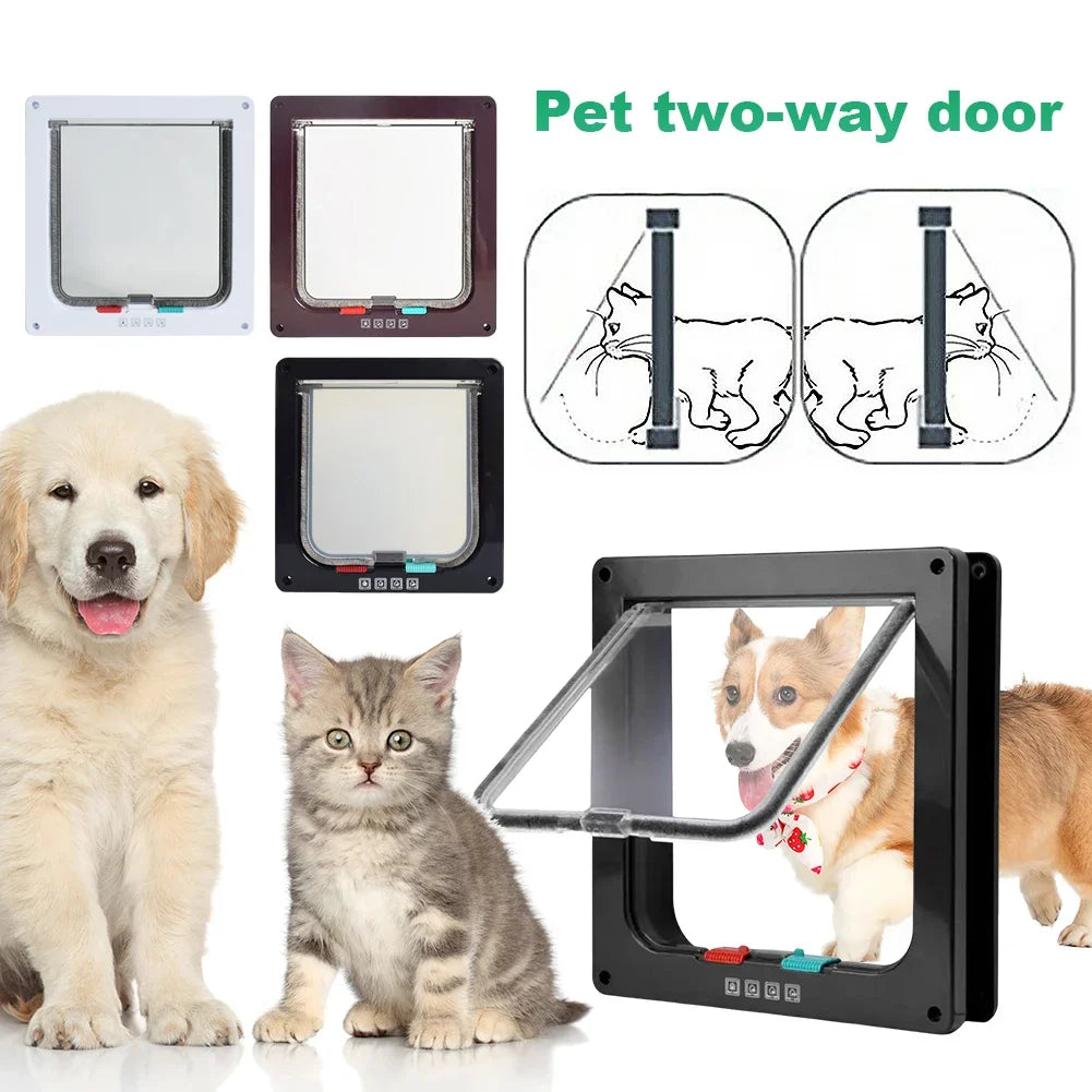 Dog & Cat Flap Door with 4-Way Security Lock – Transparent ABS Plastic Pet Gate
