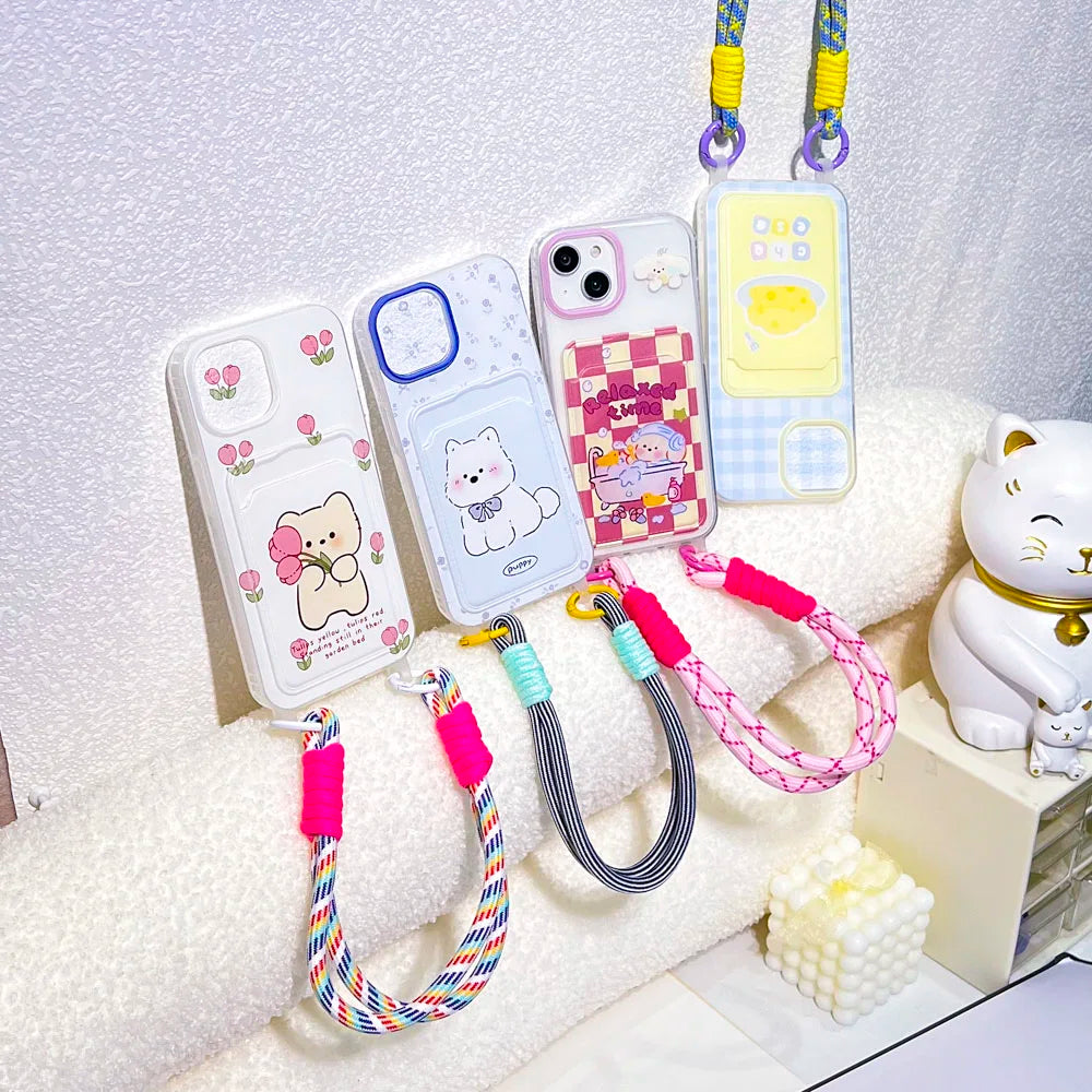 Cute Animal Wallet iPhone Case – Card Holder Silicone Phone Cover with Lanyard