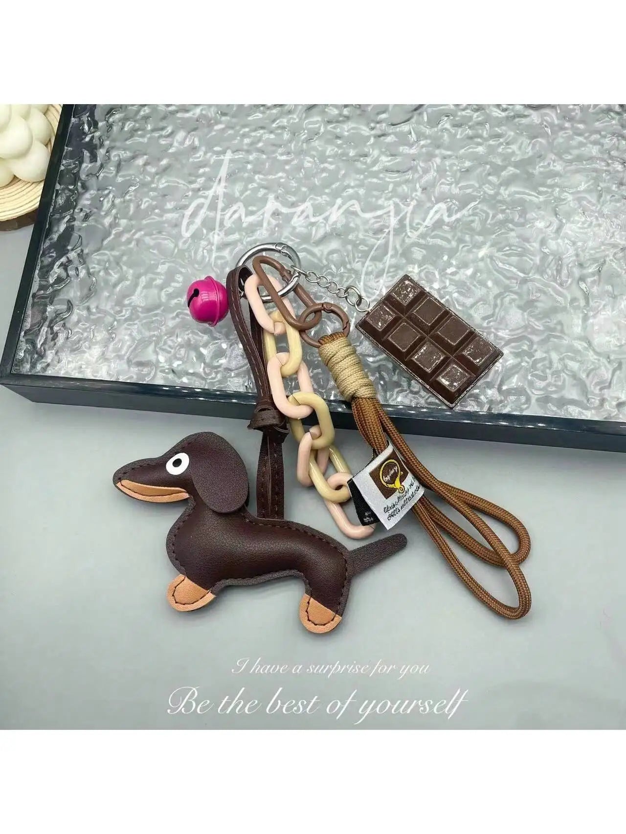 Cute Dachshund PU Leather Keychain with Bell
