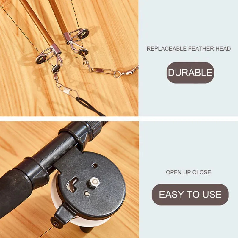 Retractable Fishing Rod Cat Teaser Toy with Feathers