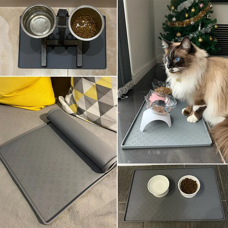 Waterproof Silicone Pet Feeding Mat with Raised Edges