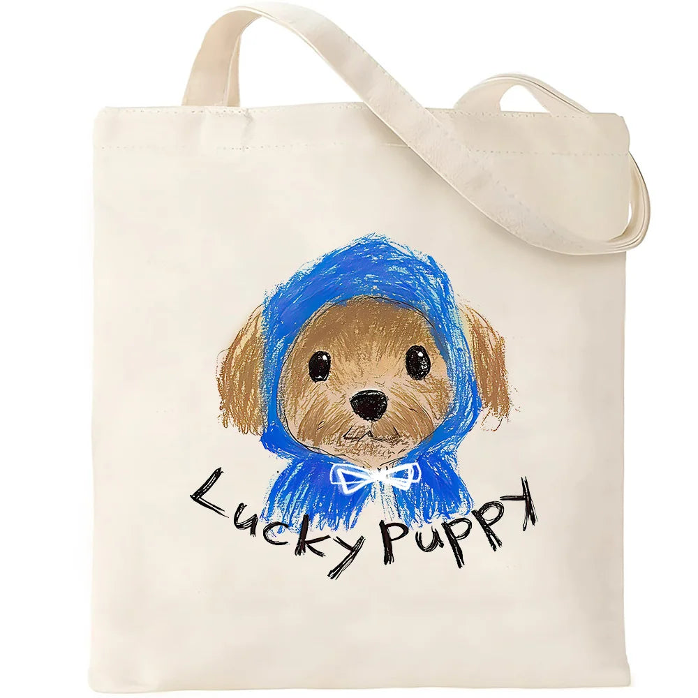 Cute Pet Dog Printed Canvas Tote Bag – Eco-Friendly Large Capacity Handbag for Shopping, Books, Laptop & Essentials