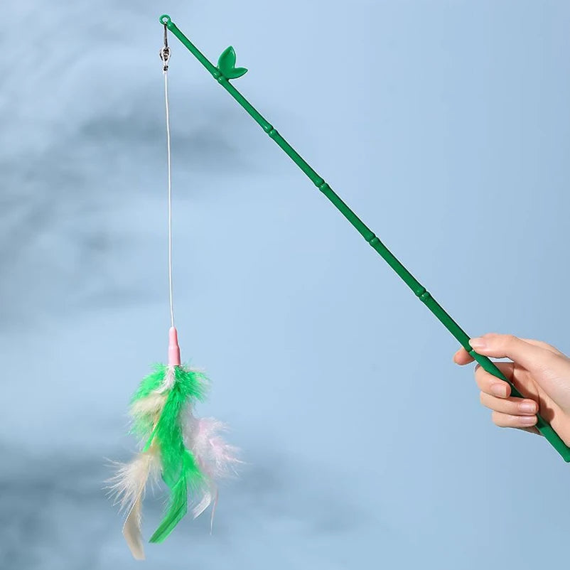 Interactive Cat Feather Wand Toy with Suction Cup & Replacement Feathers
