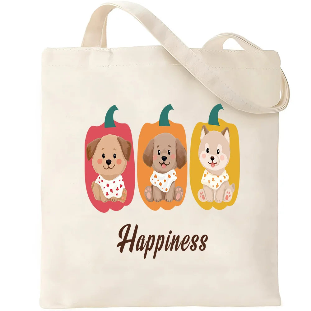 Cute Pet Dog Printed Canvas Tote Bag – Eco-Friendly Large Capacity Handbag for Shopping, Books, Laptop & Essentials