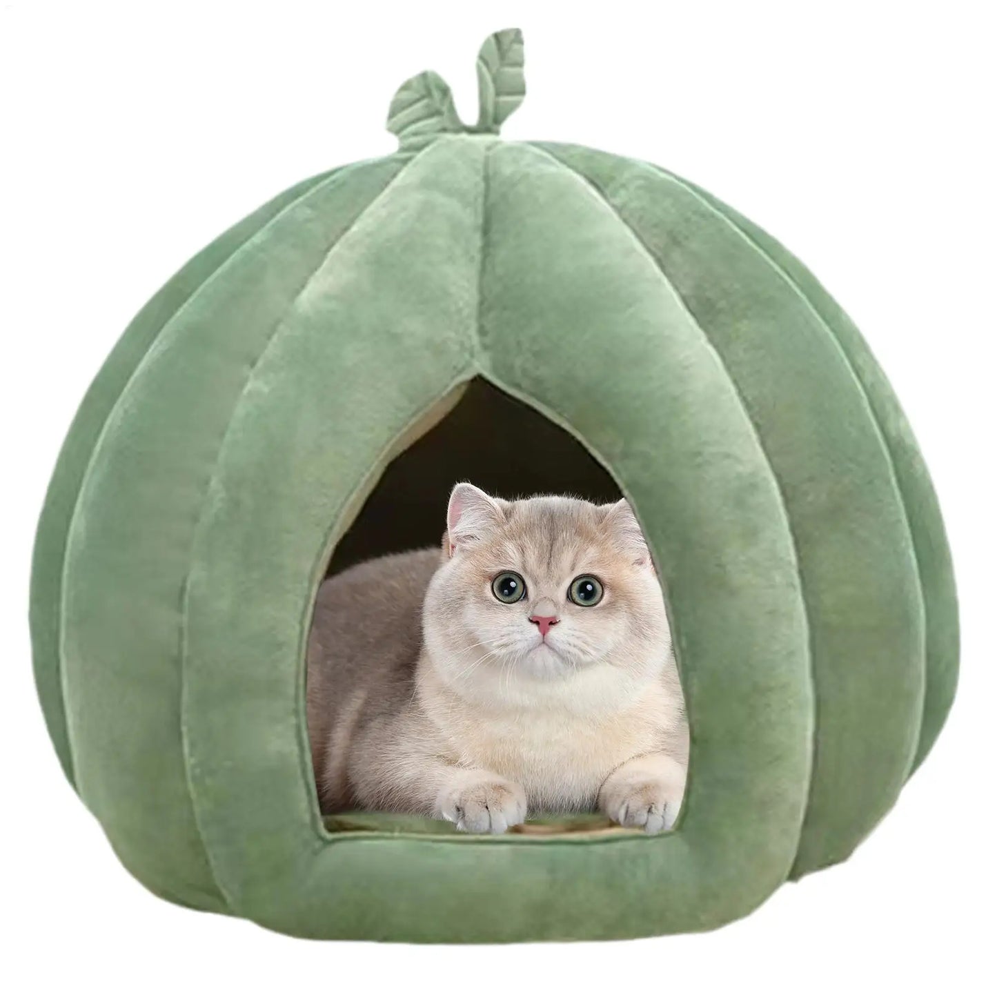 Pumpkin Cat Bed – Thickened Enclosed Plush Cat House for Winter