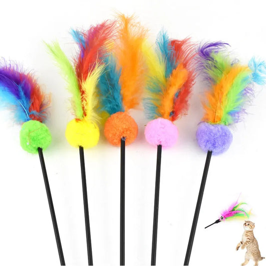 Interactive Cat Teaser Stick with Bell, Feather & Plush Ball