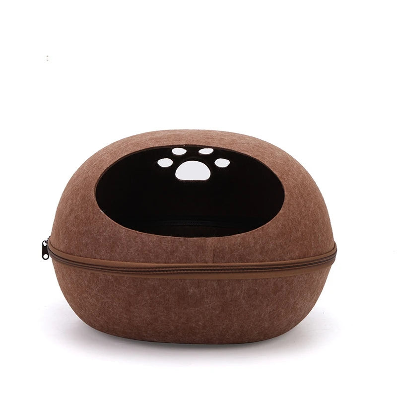 Breathable Felt Cat Cave Bed with Removable Cushion