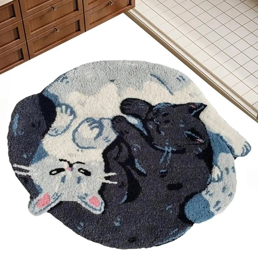 Funny Hugging Cat Bathroom Rug – Water Absorbent Non-Slip Bath Mat, Cute Animal Door Mat for Bathroom & Shower