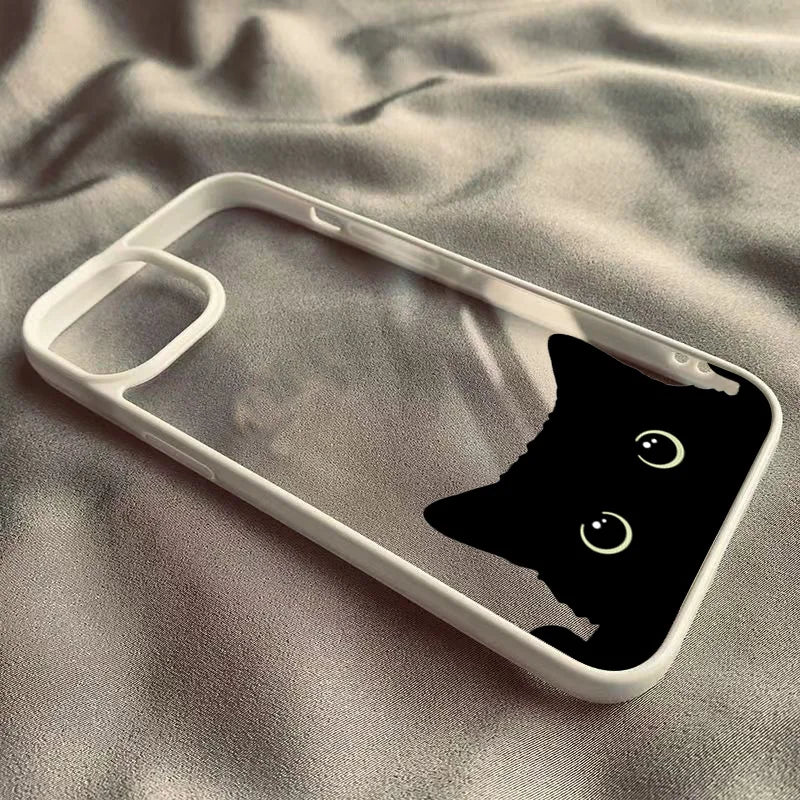 Cute Black Cat Clear iPhone Case – Anti-Fall TPU Cartoon Phone Cover