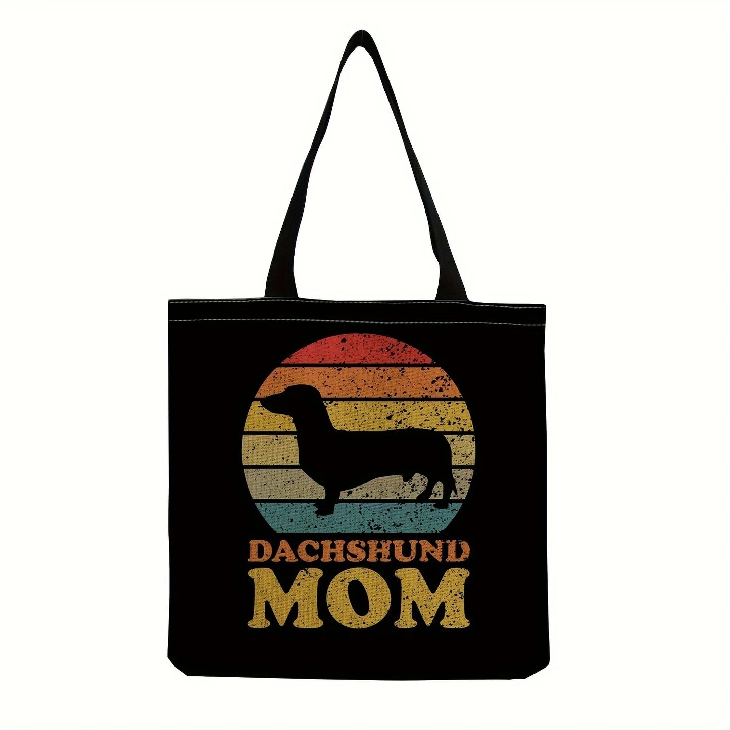 Cute Sausage Dog Print Tote Bag – Large Capacity Linen Shoulder Bag