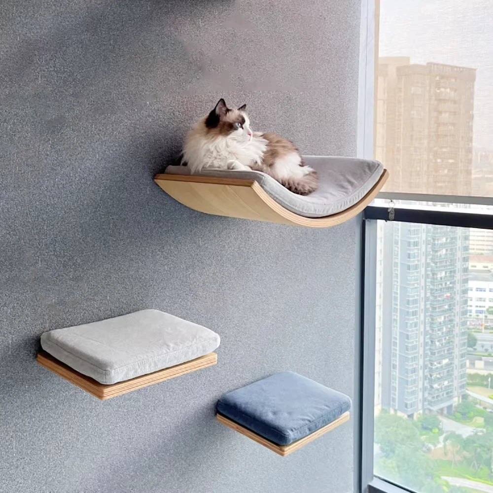 Wall-Mounted Cat Shelf Bed with Soft Cushion Perch