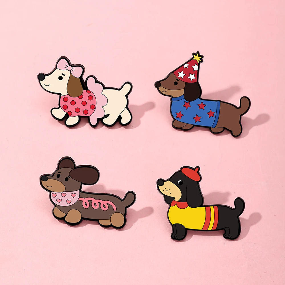 4PCS Cute Dachshund Enamel Pin Set
